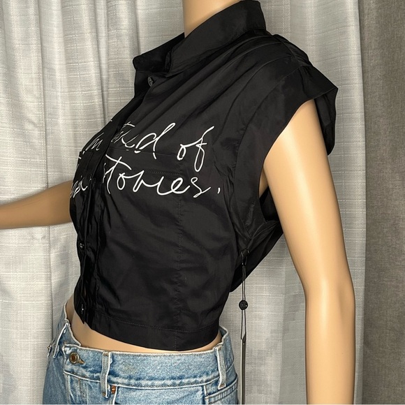 Emerson Lang Black Button-Down Women's “I’m tired of their stories” Shirt NWT - Picture 4 of 15